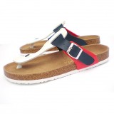 Wholesale - 1 Buckles Flip-flop PU Leather Corkwood Sandals Red Blue and White
