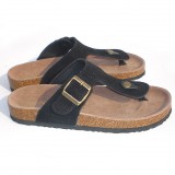 Wholesale - Black Flip-flop Nubuck Leather Corkwood Sandals