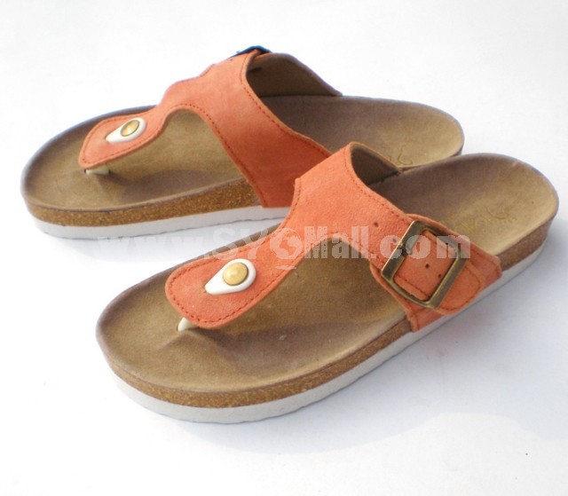 Orange Flip-flop Nubuck Leather Corkwood Sandals