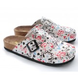 Wholesale - Black and White Flora Priniting Full-head PU Leather Corkwood Sandals