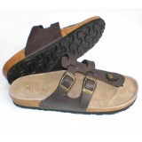 Wholesale - Solid-colored Coffee 2 Buckles Flip-flop Corkwood Sandals