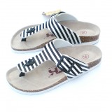 Wholesale - Black Stripes Flip-flop PU Leather Corkwood Sandals