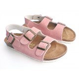 Wholesale - Pink 3 Buckles Nubuck Leather Corkwood Sandals