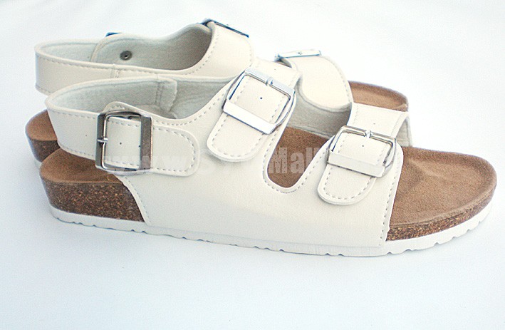 White 3 Buckles Corkwood Sandals
