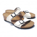 Wholesale - Solid-colored White 2 Buckles PU Leather Corkwood Sandals
