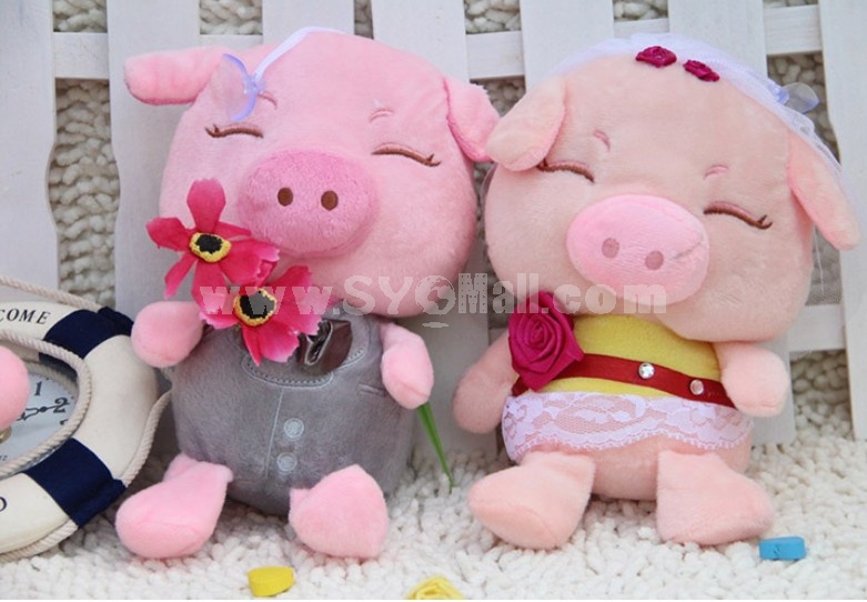Lovely Wedding Pig Plush Toys Set 2Pcs 18*12cm