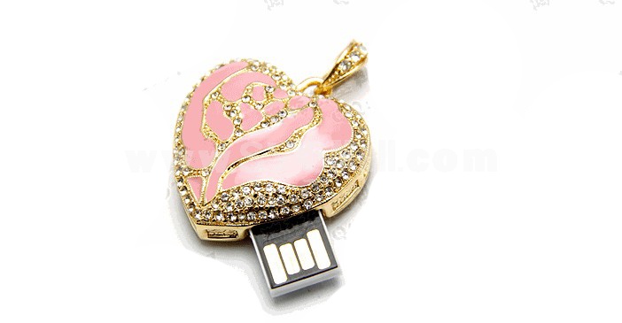 Pink Rhinestone Loving Heart Shape 8G USB