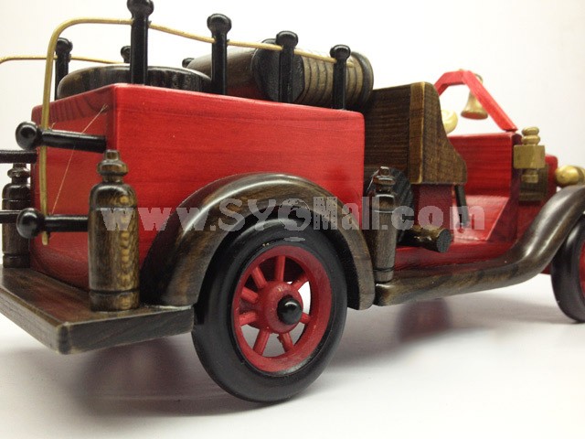 Handmade Wooden Decorative Home Accessory Vintage Fire Truck Model 
