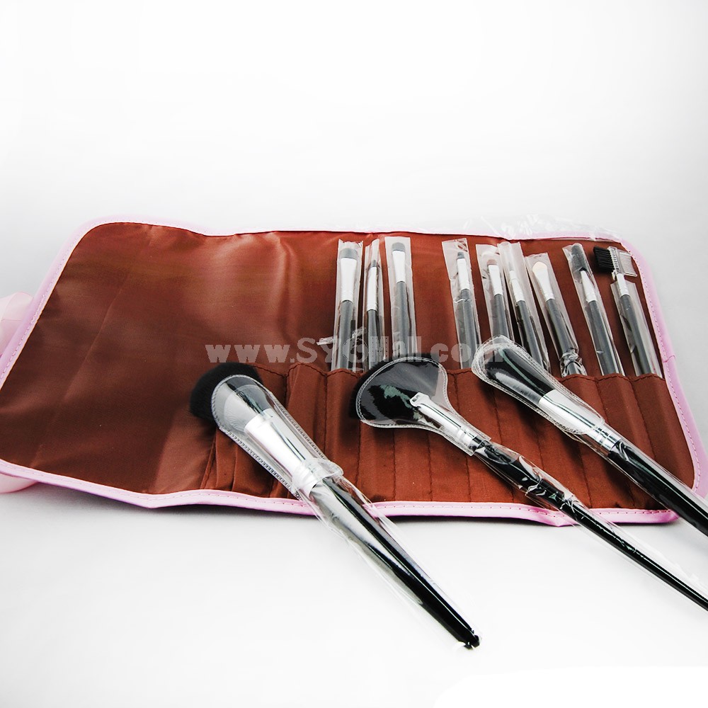 12pcs Professional Nylon Hair Comestic Brushes Makeup Set Soft PU Bag Free Shipping