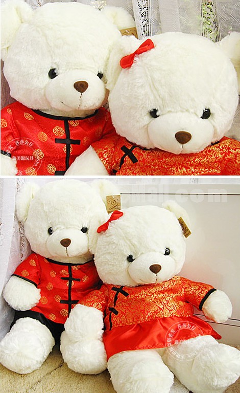 2 PCS Teddy Bear with Tang Suit Plush Toy Wedding Gift
