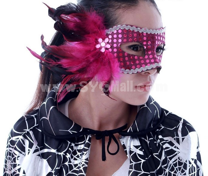 Halloween/Custume Party Mask Decorated with Feather and Sequins Half Face