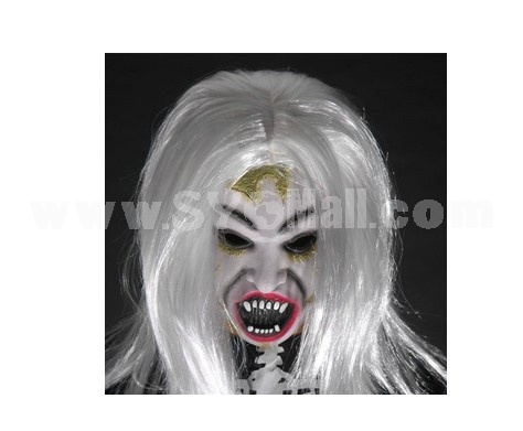 Horrible Halloween/Custume Party Mask Ehite Hair Disfigured Gost Full Face