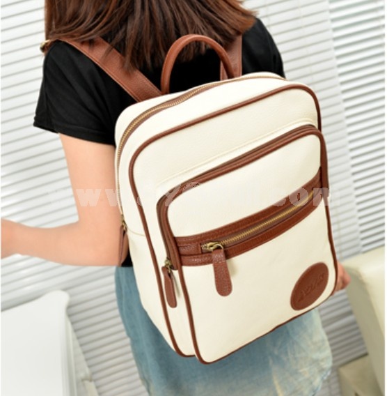 Vintage Style Solid colorde Pu Backpack Female