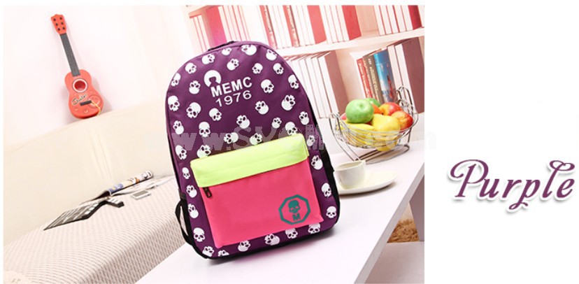 Fashion Skull Painted Candy Color Backpack Schoolbag