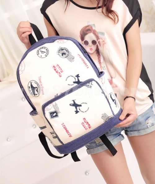 Charming Stylish Canvas Plane Pattern Backpack DL728