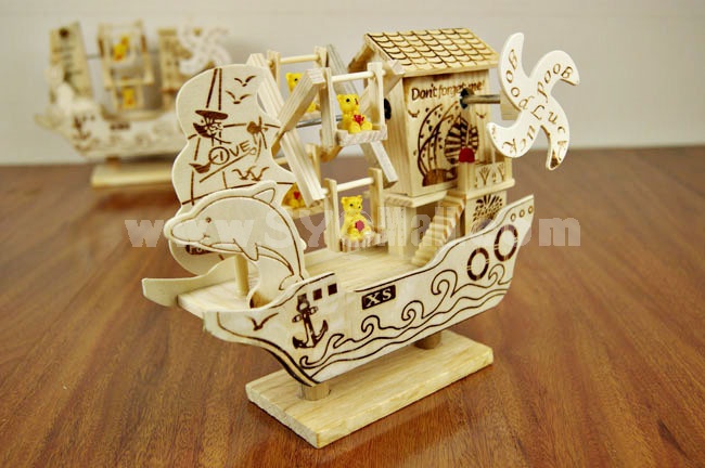 Decorative Mediterranean Style Wooden Sailing Windmill for Desk