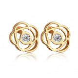 Wholesale - Exquisite Rose Pattern Hollow Zircon Gold Plating Ear Stud