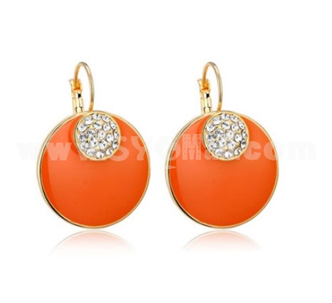 Exquisite Candy Color Rhinestone Oval Pattern Gold Plating Ear Stud