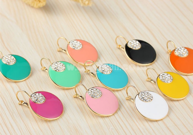 Exquisite Candy Color Rhinestone Oval Pattern Gold Plating Ear Stud