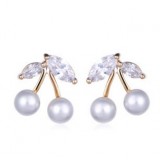 Wholesale - Exquisite Pearl Zircon 18K Gold Plating Cute Cherry Pattern Ear Stud