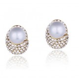 Wholesale - Exquisite OL Pattern Pearl Diamond Gold Plating Ear Stud
