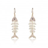 Wholesale - Exquisite Long Pattern Rhinestone Fishes Pisces Pattern 18K Gold Plating Drop Earring