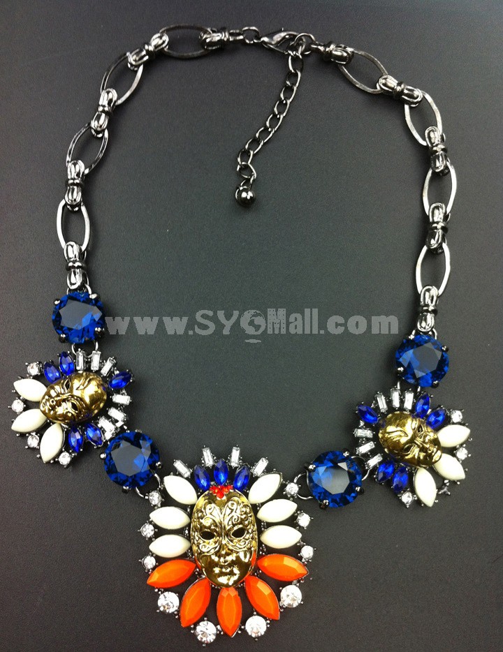 Exaggerate Luxurious Shiny Color Skull Pendant Chunky Alloy with Resin/Rhinestone Women Necklace Choker