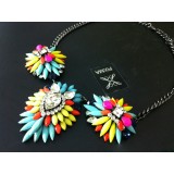 Wholesale - Exaggerate Luxurious Shiny Color Feather Pattern Chunky Alloy with Resin/Rhinestone Women Necklace Choker