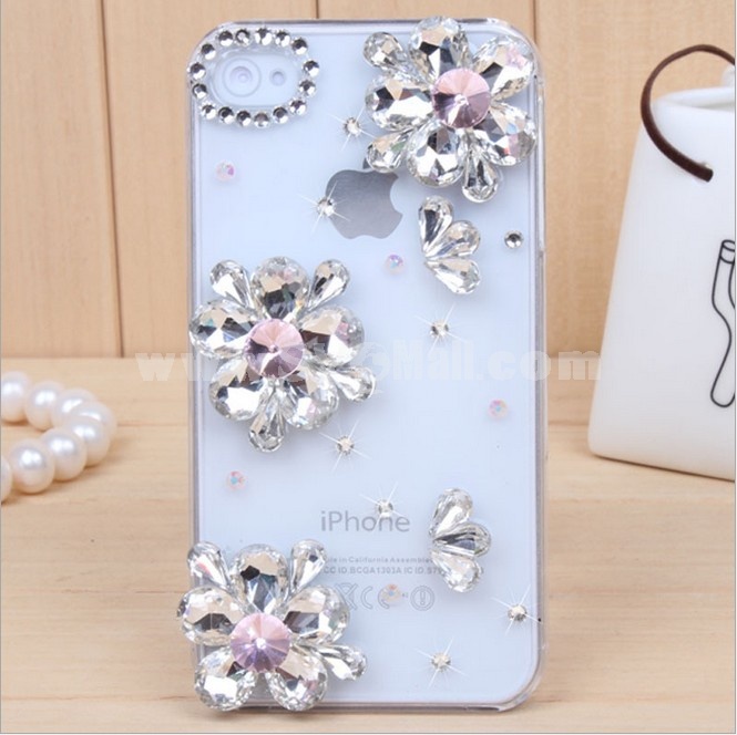 Waterdrop Flower Pattern Rhinestone Phone Case Back Cover for iPhone4/4S iPhone5