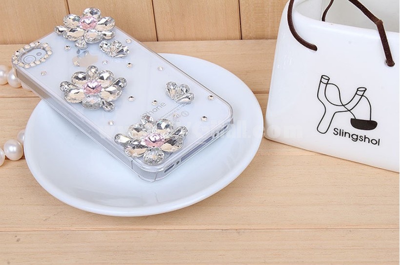 Waterdrop Flower Pattern Rhinestone Phone Case Back Cover for iPhone4/4S iPhone5