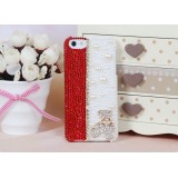 Wholesale - Pearl Bear Pattern Color Contrast Rhinestone Phone Case Back Cover for iPhone4/4S iPhone5