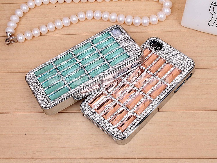 2 Colors Rectangular Rhinestones Ranged Phone Case Back Cover for iPhone4/4S iPhone5