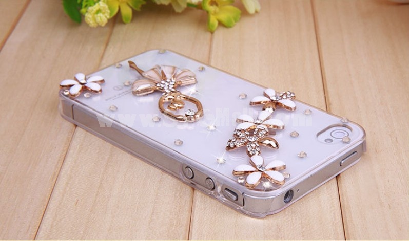 Crystal Dancing Girl Pattern Rhinestone Phone Case Back Cover for iPhone4/4S F0015