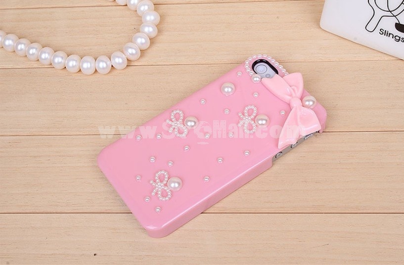 Bowknot with Pearl Pattern Rhinestone Phone Case Back Cover for iPhone4/4S iPhone5