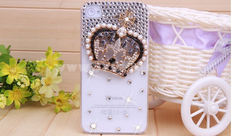 Crown Pattern Rhinestone Phone Case Back Cover for iPhone4/4S F0009