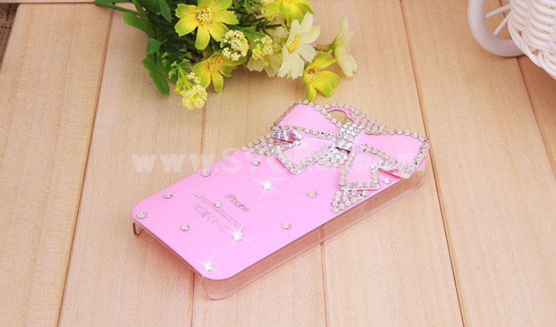Lovely Bowknot Pattern Rhinestone Phone Case Back Cover for iPhone4/4S F0018