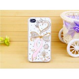 Wholesale - Ribbon with Loving Heart Pattern Rhinestone Phone Case Back Cover for iPhone4/4S iPhone5