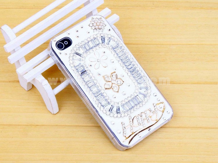 Rectangular & Flower Pattern Rhinestone Phone Case Back Cover for iPhone4/4S iPhone5