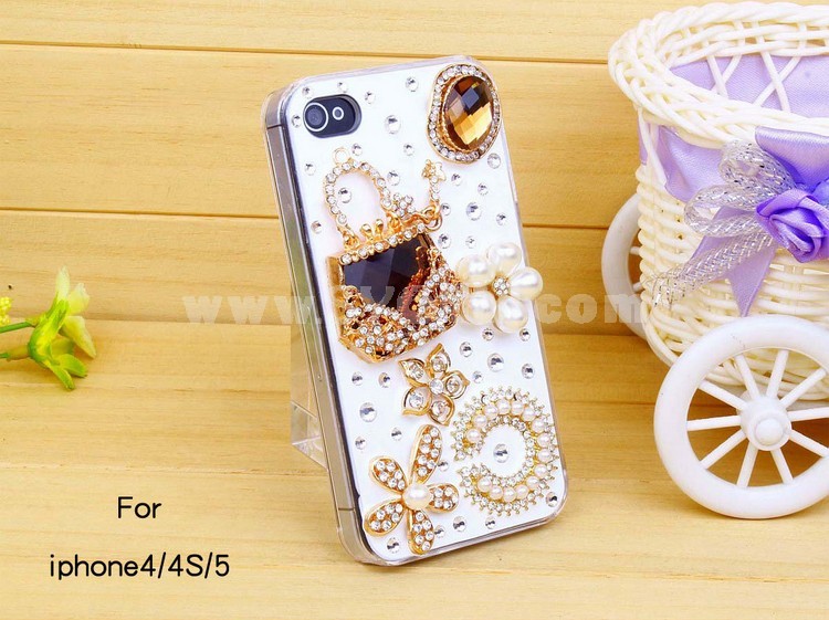 Genstone & Bag Pattern Rhinestone Phone Case Back Cover for iPhone4/4S iPhone5