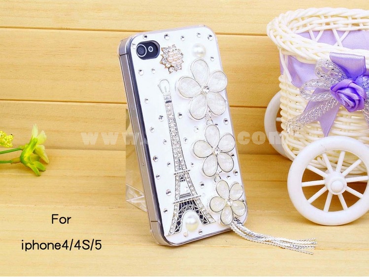 Eiffel Tower & Sakura Rhinestone Phone Case Back Cover for iPhone4/4S iPhone64