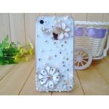 Wholesale - Pearl Petals Pattern  Pattern Rhinestone Phone Case Back Cover for iPhone4/4S