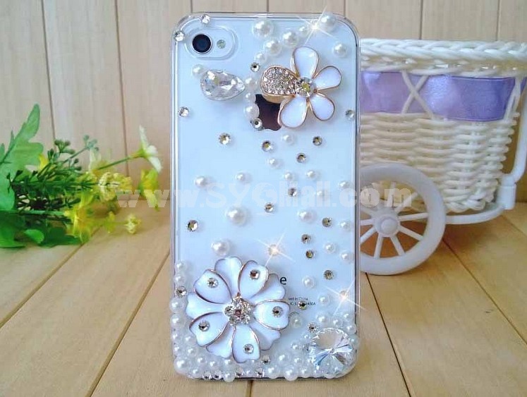Pearl Petals Pattern  Pattern Rhinestone Phone Case Back Cover for iPhone4/4S