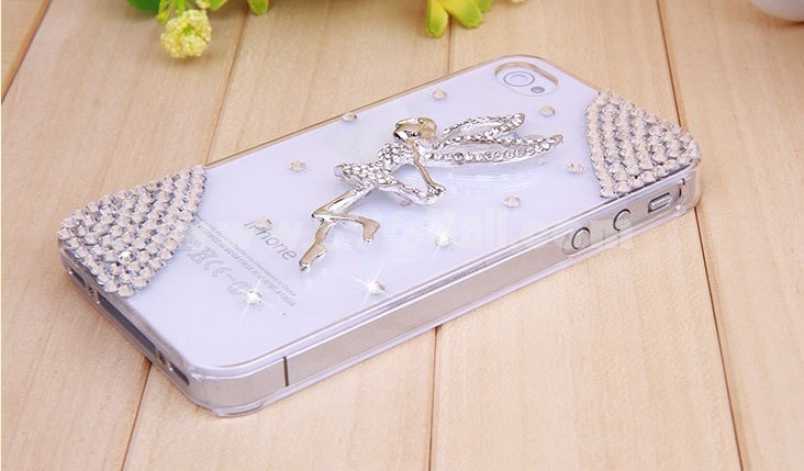 Lovely Angel Pattern Rhinestone Phone Case Back Cover for iPhone4/4S F0004