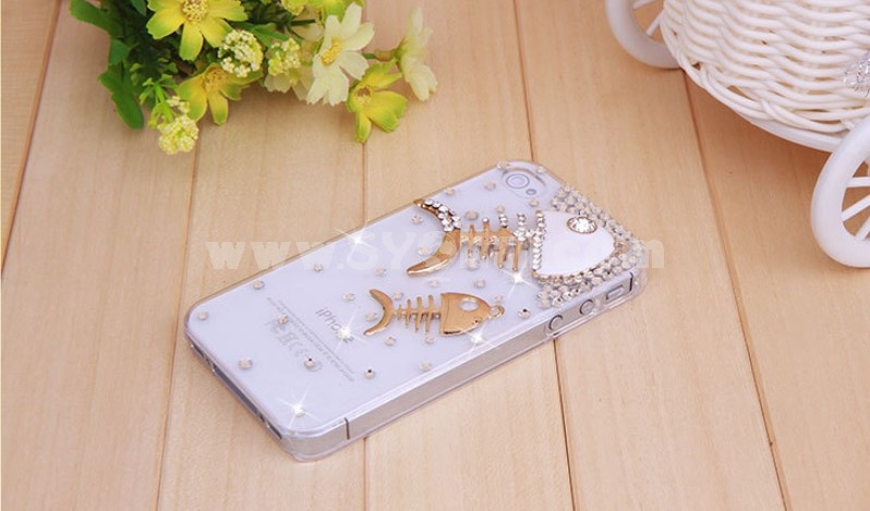 Fish Pattern Rhinestone Phone Case Back Cover for iPhone4/4S F0017