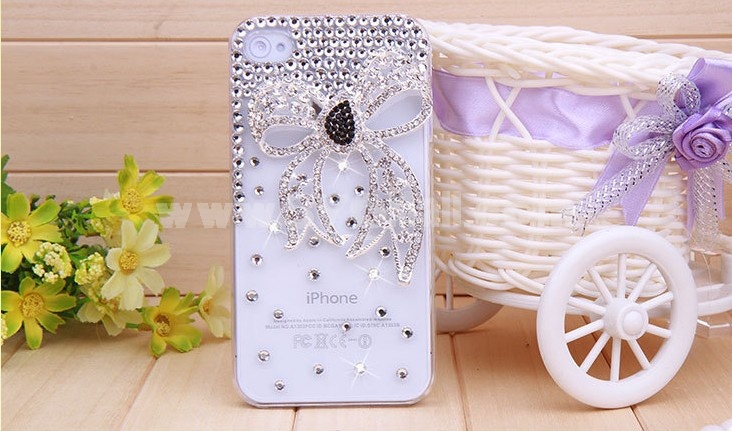 Big Biw Tie Pattern Rhinestone Phone Case Back Cover for iPhone4/4S F0012