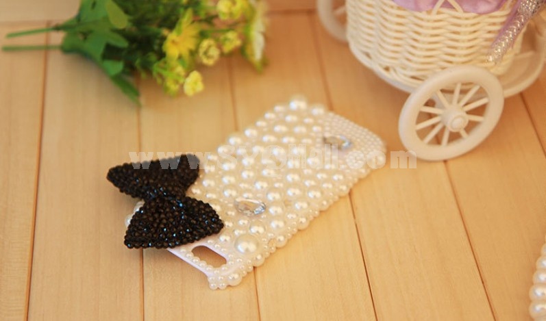Pearl Bowknot & Gemstone Pattern Rhinestone Phone Case Back Cover for iPhone4/4S, iPhone5 F0001