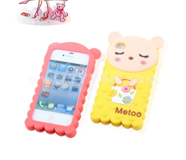 Lovely Heart Pattern Bear Silicone Case for iPhone4/4s