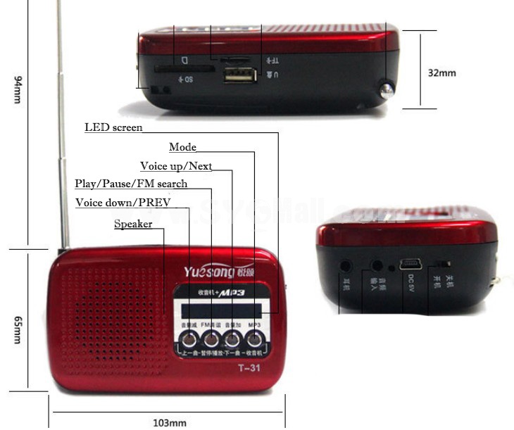 YueSong T31 Radio Shape Speaker Support TF SD Card U Disk with FM Radio