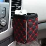 Wholesale - Cute Vent Clip PU Leather Checkered Storage Box/Gadget/Cellphone Holder