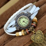 Wholesale - Retro Style Women's Hand Knitting Alloy Quartz Movement Glass Round Fashion Watch with Heart Pendant (More Colors)